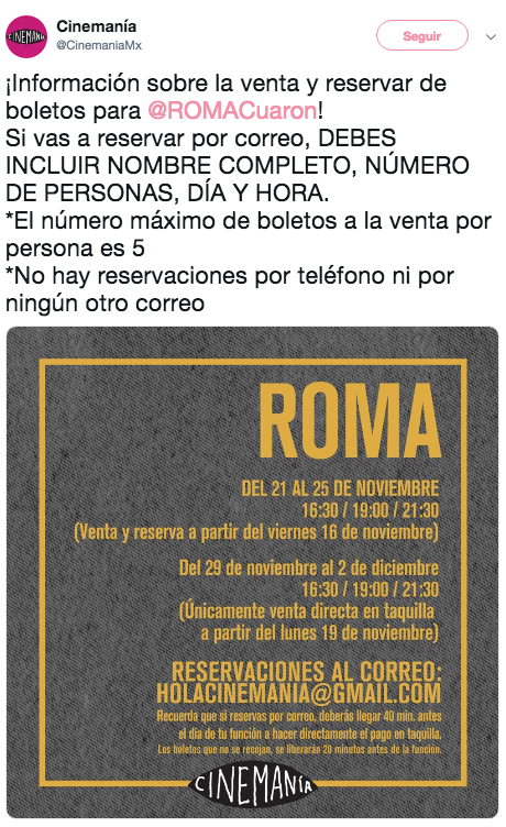 En qué cines proyectan Roma