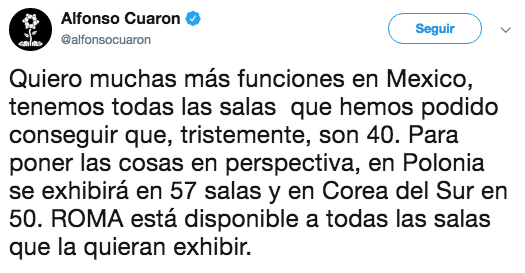 Donde proyectarán Roma de Cuarón