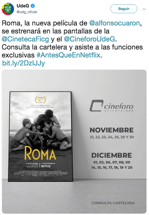 Dónde proyectarán Roma de Cuarón