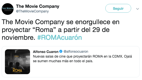 En qué cines proyectan Roma