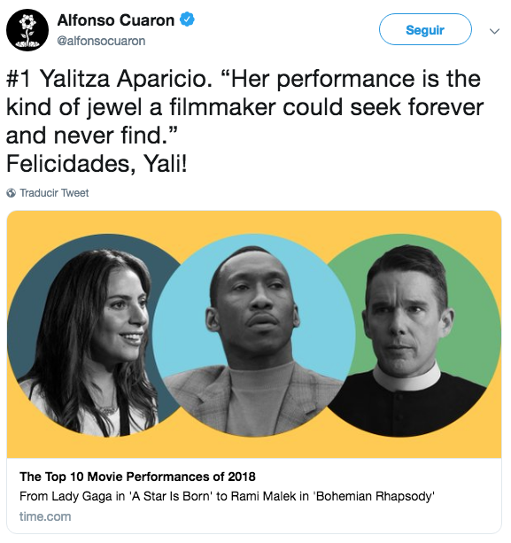 Cuarón felicita a Yalitza Aparicio