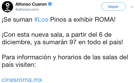 Milagros de la Cuarta: proyectarán ROMA de Cuarón en Los Pinos