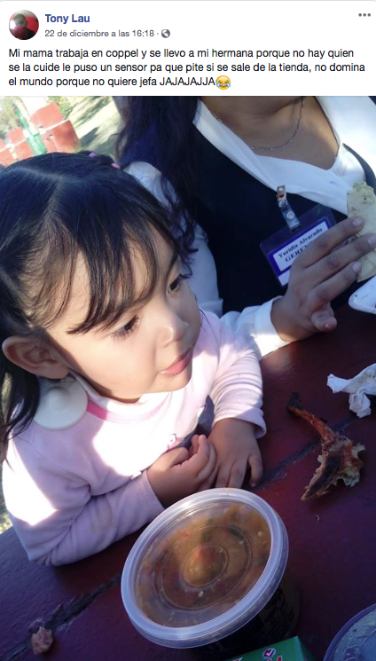 Mamá lleva hija a trabajo de tienda; usa sensor por si salía