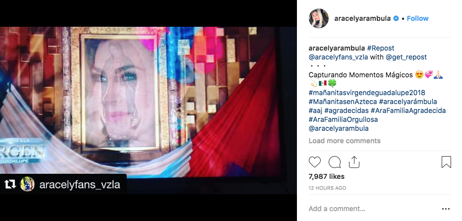 Critican a Aracely Arámbula por foto con virgen de Guadalupe