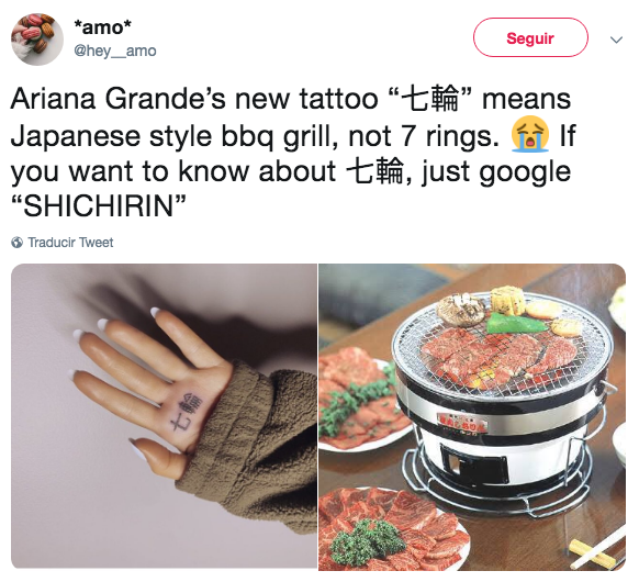 Ariana Grande se tatua mal en japonés