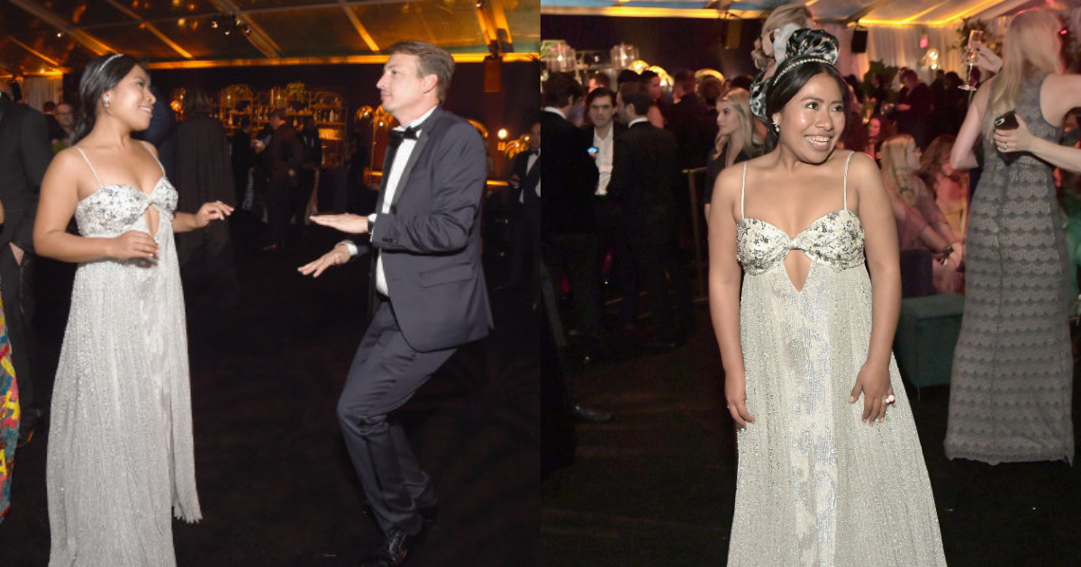 Captan Yalitza Aparicio Bailando Cumbia, Yalitza Aparicio, Cumbia, Bailando, Fiesta, Globos De Oro, NicolÃ¡s Celis, Yalitza Aparicio Bailando