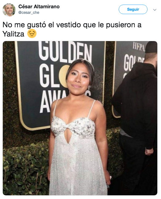 Critican vestido de Yalitza Aparicio en los Golden Globes