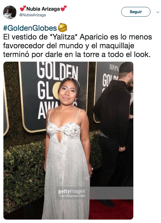 Critican vestido de Yalitza Aparicio en los Golden Globes