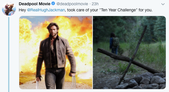 Deadpool trollea a Hugh Jackman con el #10YearChallenge