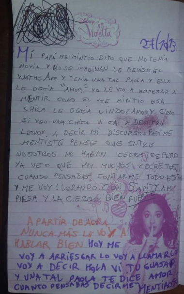 Hija descubre que su padre tenía novia en WhatsApp y le escribe carta