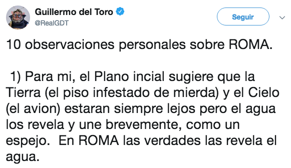 Guillermo del Toro analizó el trabajo de Cuarón en Roma