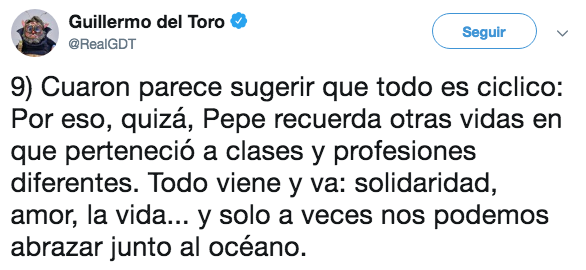 Guillermo del Toro analizó el trabajo de Cuarón en Roma