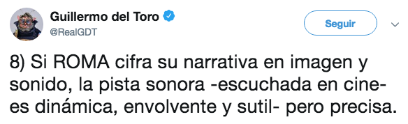 Guillermo del Toro analizó el trabajo de Cuarón en Roma