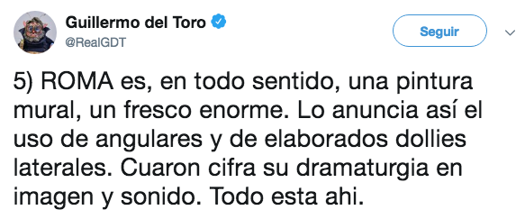 Guillermo del Toro analizó el trabajo de Cuarón en Roma