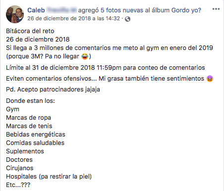 Reta a Facebook con tres millones de comentarios y ahora se inscribe al gimnasio