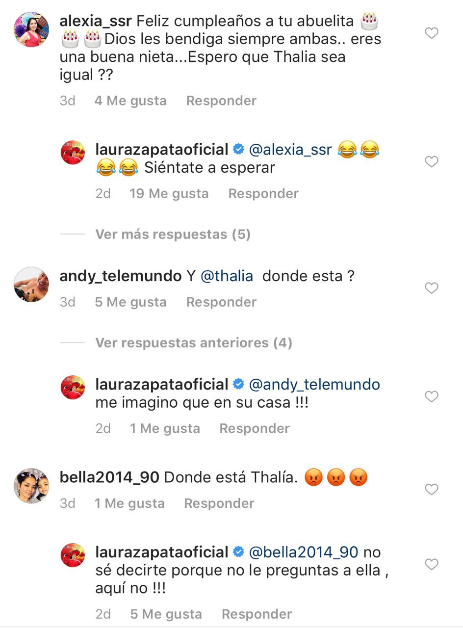 Thalia y Laura Zapata festejan el cumpleaños de su abuelita Eva Mange