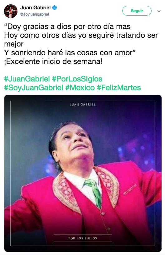 Juan Gabriel envía misteriosos mensajes desde su cuenta de Twitter