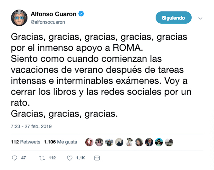 Cuarón anuncia su retiro temporal después de Roma