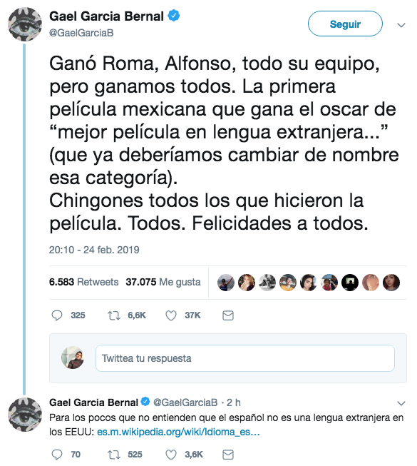 Famosos reaccionan al triunfo de Roma en el Oscar
