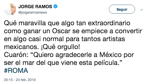 Famosos reaccionan al triunfo de Roma en el Oscar