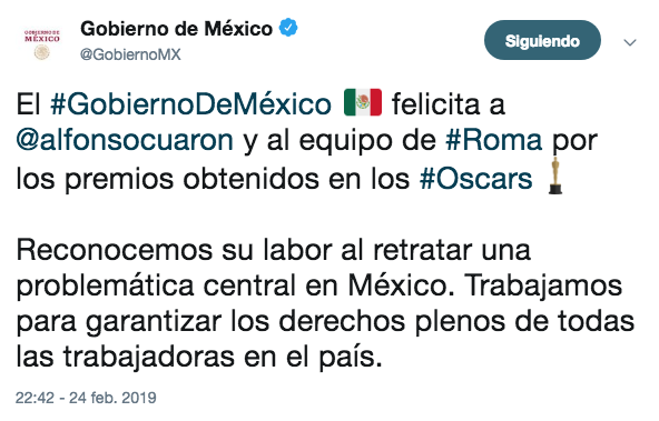 Famosos reaccionan al triunfo de Roma en el Oscar