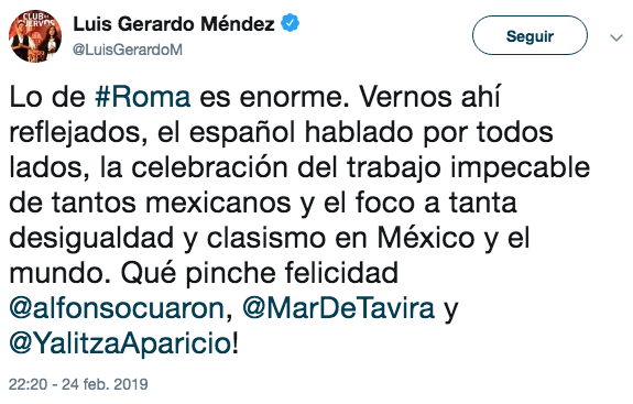 Famosos reaccionan al triunfo de Roma en el Oscar