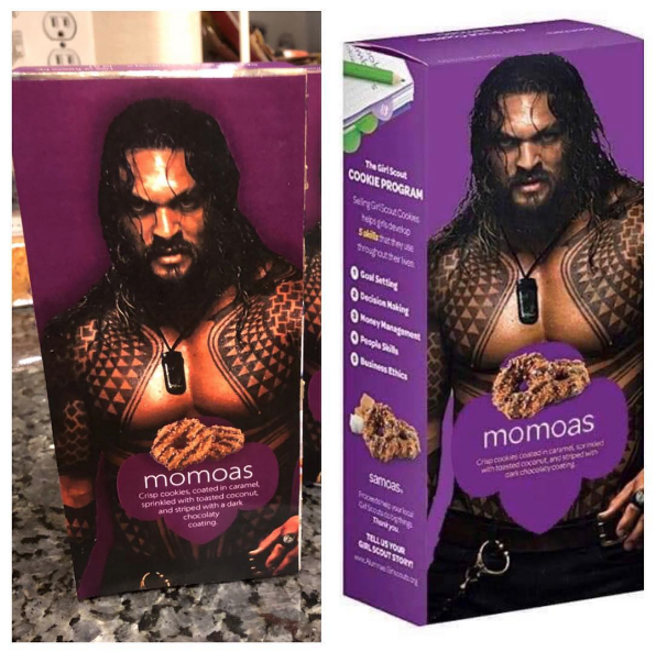 Niña Scout vende galletas de Jason Momoa