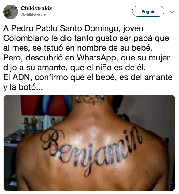 Se tatuó el nombre de su hijo y resultó que no era suyo