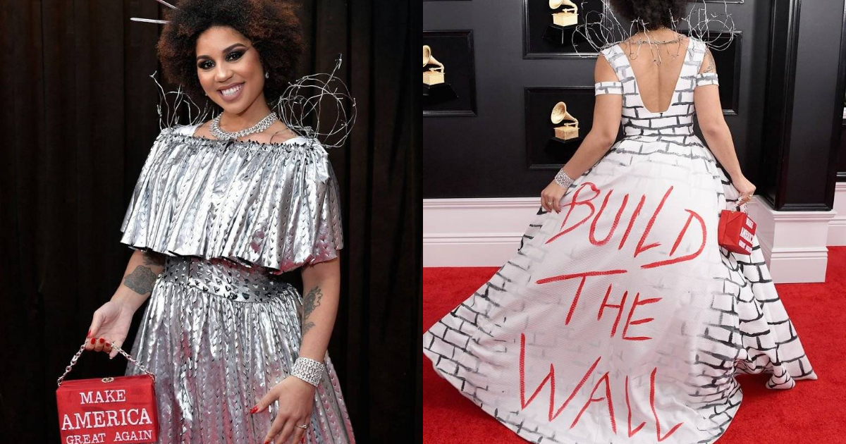 El polÃ©mico vestido pro muro de Trump en los Grammy