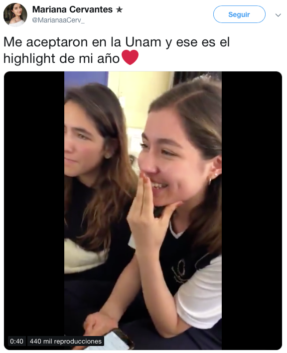 Reacción alumna que aceptaron en la UNAM