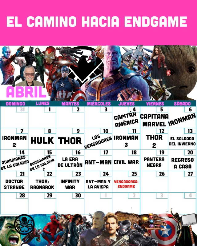 Calendario de peliculas de avengers