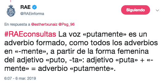 Rae válida el uso de Puto como prefijo intensificador