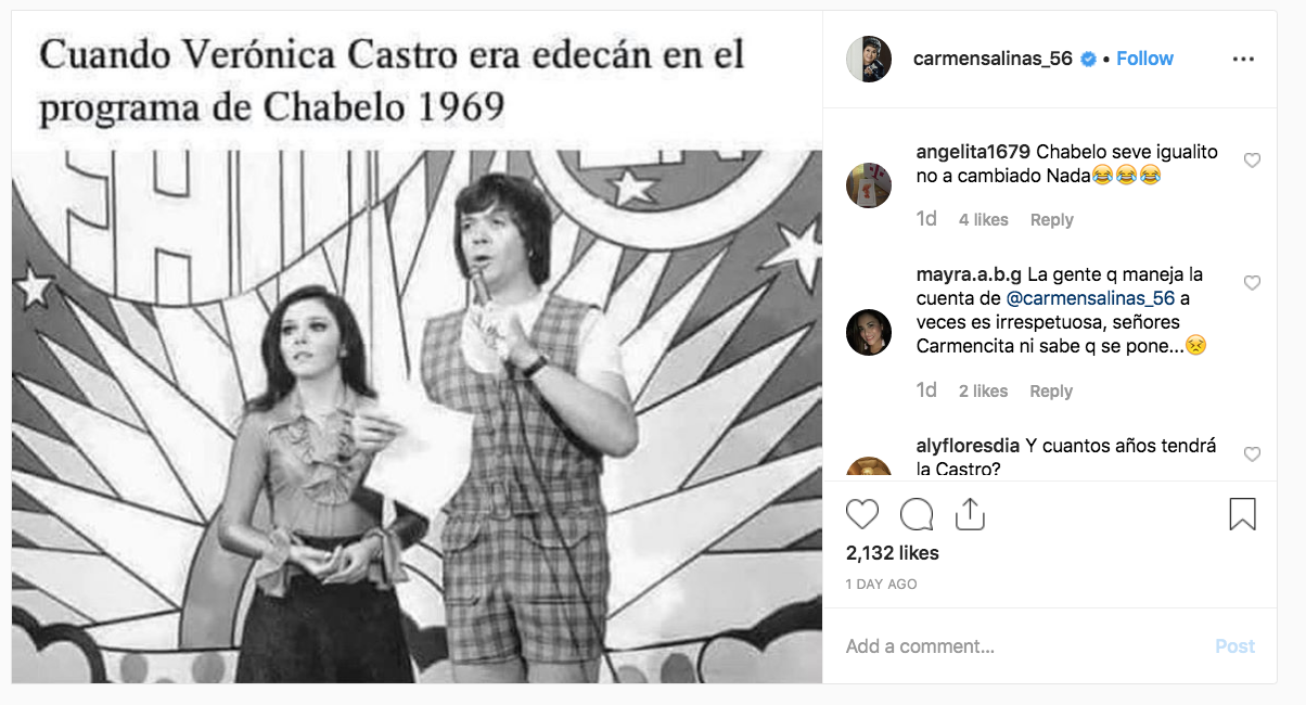 Carmen Salinas publica foto de Verónica Castro como edecán de Chabelo
