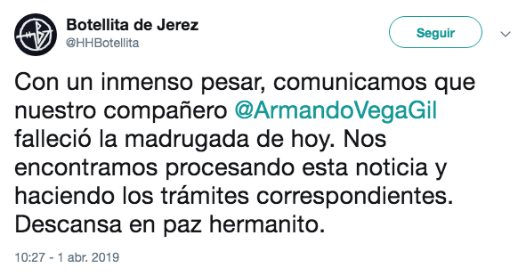 Confirman muerte de Armando Vega Gil