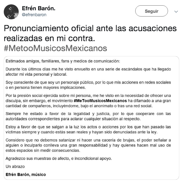 División Minúscula despide a guitarrista Efrén Barón por acusaciones de acoso