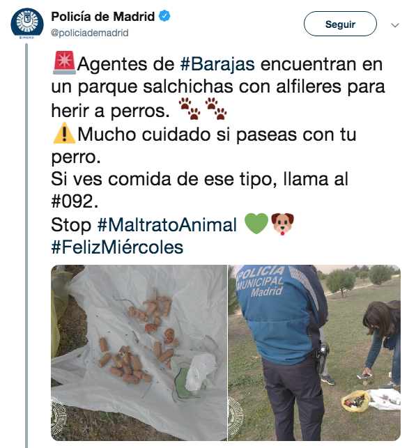 encuentran salchichas con alfileres en parque para perros