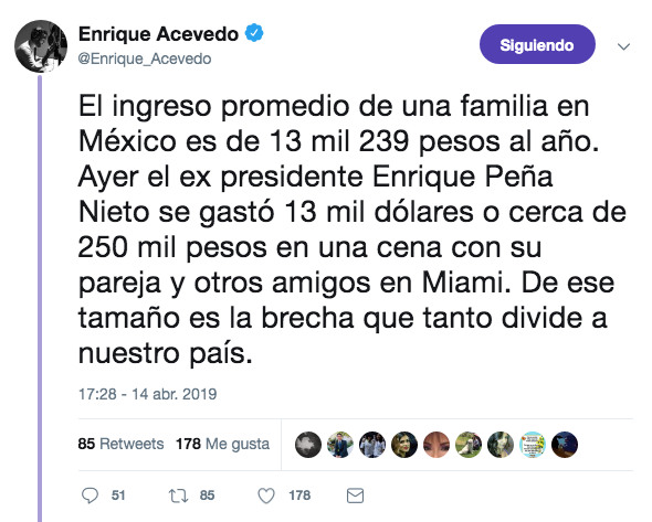 Enrique Peña Nieto se gastó 13 mil dólares en cena con Tania Ruiz