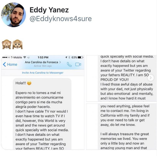 Hijo de Eduardo Yáñez exhibe mensajes que lo exponen como golpeador