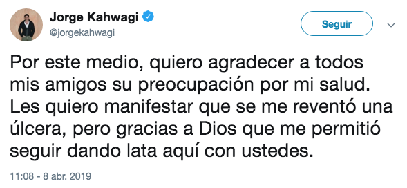 Reportan a Jorge Kahwagi en estado grave de salud