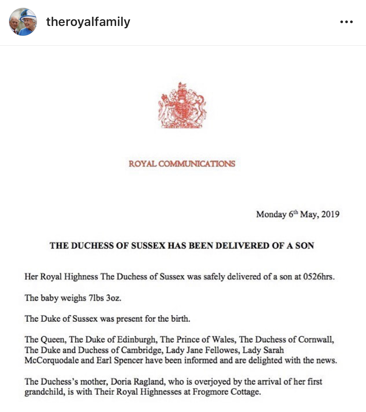 Nace el bebé de Meghan Markle y el príncipe Harry