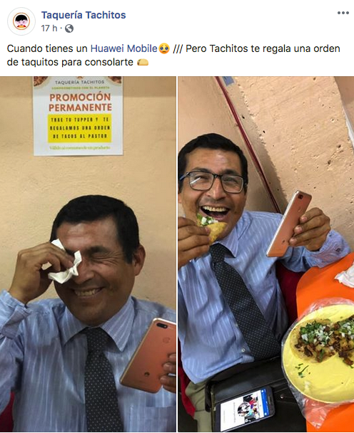Taquería regala orden de tacos si tienes celular Huawei