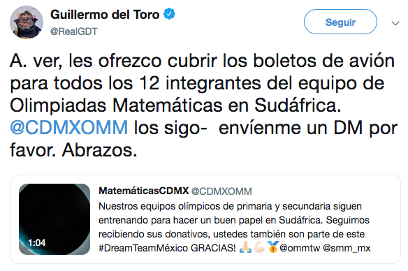 Guillermo del Toro paga viaje a equipo de Olimpadas Matemáticas