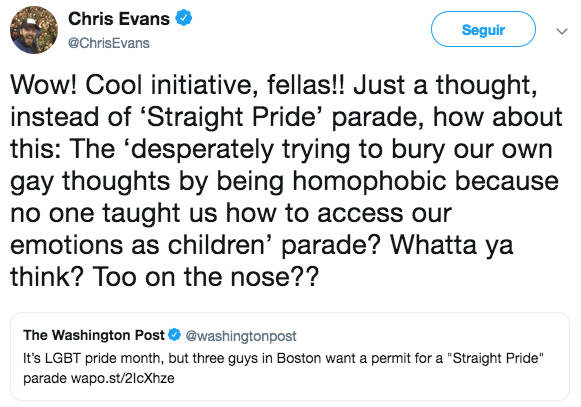Chris Evans se burla de homofóbicos a través de Twitter