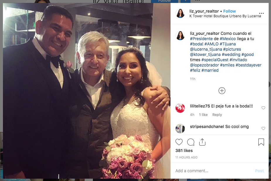 AMLO se cuela a una boda en hotel de Tijuana