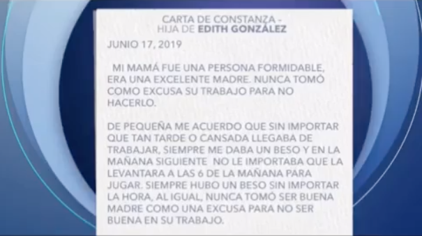 Difunden carta que la hija de Edith González le escribió como despedida