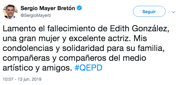 Famosos reaccionan a la muerte de Edith González
