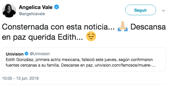 Famosos reaccionan a la muerte de Edith González