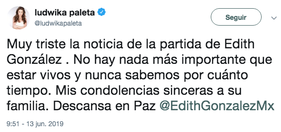 Famosos reaccionan a la muerte de Edith González