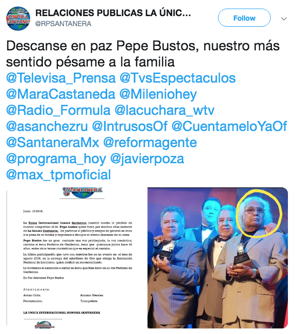 Muere Pepe Bustos ex integrante de La Sonora Santanera