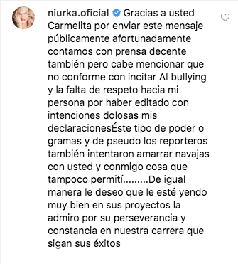 Niurka se disculpa con Carmen Salinas por lo dicho sobre Edith González